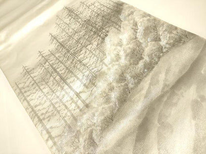 平和屋着物◎太鼓柄袋帯 作家物 手描き 樹林風景文 金糸 正絹 逸品 DAAJ7755fc