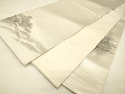 平和屋着物◎太鼓柄袋帯 作家物 手描き 樹林風景文 金糸 正絹 逸品 DAAJ7755fc