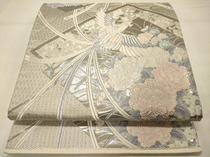 平和屋着物◎六通柄袋帯 唐織 清春鳳凰文 プラチナ箔 正絹 逸品 DAAJ7763fc