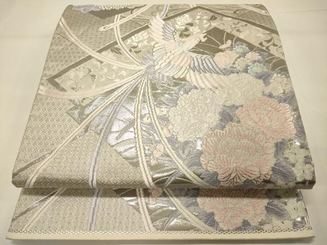平和屋着物◎六通柄袋帯 唐織 清春鳳凰文 プラチナ箔 正絹 逸品 DAAJ7763fc