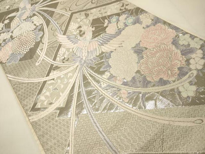 平和屋着物◎六通柄袋帯 唐織 清春鳳凰文 プラチナ箔 正絹 逸品 DAAJ7763fc