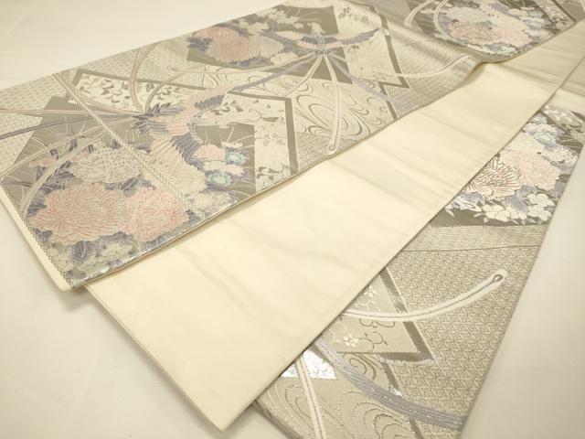 平和屋着物◎六通柄袋帯 唐織 清春鳳凰文 プラチナ箔 正絹 逸品 DAAJ7763fc