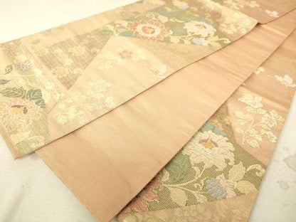 平和屋着物◎六通柄袋帯 天平献上裂形文 金糸 正絹 逸品 DAAJ7778fc