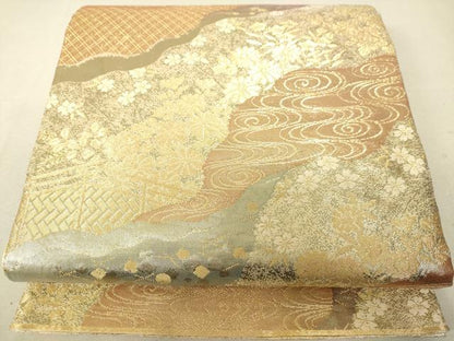 平和屋着物◎六通柄袋帯 道長花文 金糸 正絹 逸品 DAAJ7786fc