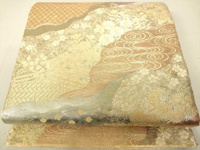 平和屋着物◎六通柄袋帯 道長花文 金糸 正絹 逸品 DAAJ7786fc