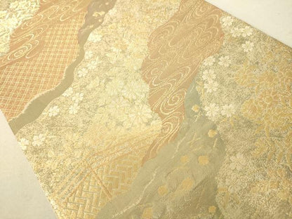 平和屋着物◎六通柄袋帯 道長花文 金糸 正絹 逸品 DAAJ7786fc