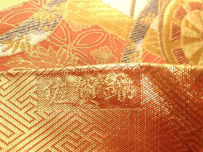 平和屋着物◎佐賀錦 六通柄袋帯 山に御所車文 金銀糸 正絹 逸品 DAAJ7790fc