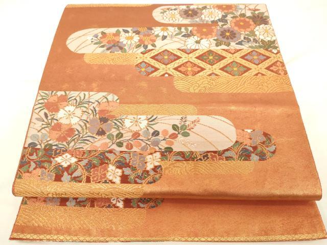 平和屋着物◎六通太鼓柄袋帯 霞取花文 金糸 引箔 正絹 逸品 DAAJ7815fc