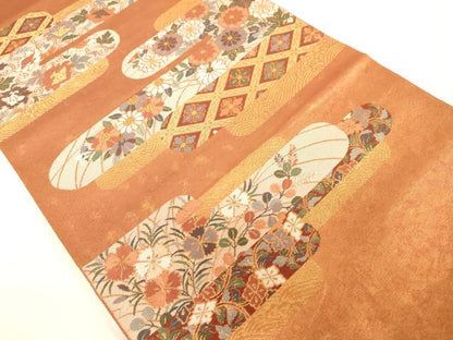 平和屋着物◎六通太鼓柄袋帯 霞取花文 金糸 引箔 正絹 逸品 DAAJ7815fc