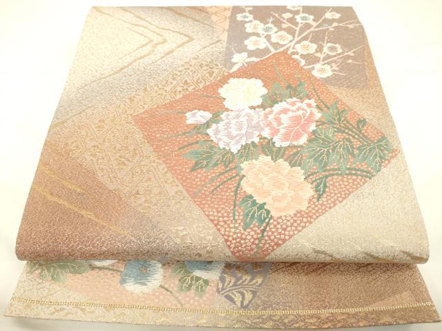 平和屋着物◎六通柄袋帯 色紙花文 金糸 正絹 逸品 DAAJ7816fc