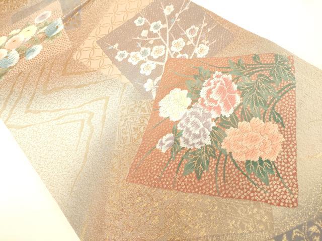 平和屋着物◎六通柄袋帯 色紙花文 金糸 正絹 逸品 DAAJ7816fc