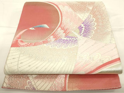 平和屋着物◎六通柄袋帯 孔雀文 金銀糸 正絹 逸品 DAAJ7823fc