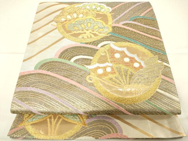 平和屋着物◎六通柄袋帯 花丸文 金銀糸 正絹 逸品 DAAJ7828fc