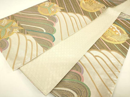 平和屋着物◎六通柄袋帯 花丸文 金銀糸 正絹 逸品 DAAJ7828fc