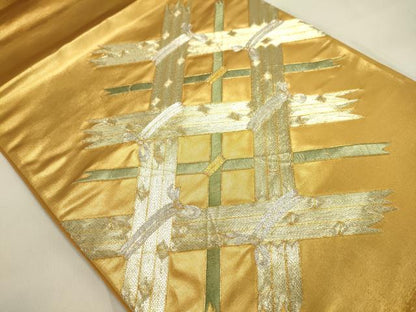 平和屋着物◎太鼓柄袋帯 駒刺繍 総刺繍 竹垣文 金糸 正絹 逸品 DAAJ7914fc