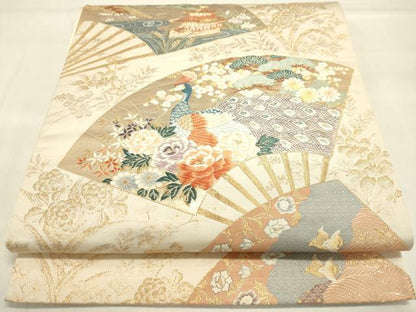 平和屋着物◎六通柄袋帯 唐織 瑞鳥華扇文 金糸 正絹 逸品 DAAJ7925fc