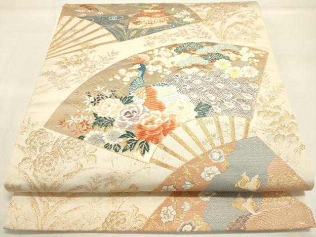 平和屋着物◎六通柄袋帯 唐織 瑞鳥華扇文 金糸 正絹 逸品 DAAJ7925fc