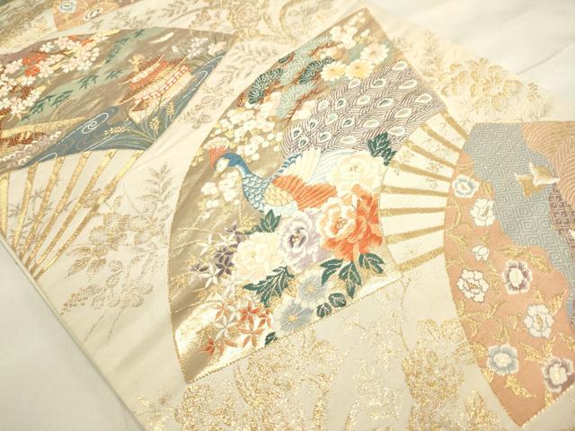 平和屋着物◎六通柄袋帯 唐織 瑞鳥華扇文 金糸 正絹 逸品 DAAJ7925fc