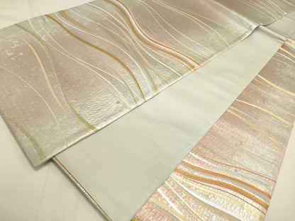 平和屋着物◎六通柄袋帯 よろけ縞 金銀糸 正絹 逸品 DAAJ7932fc