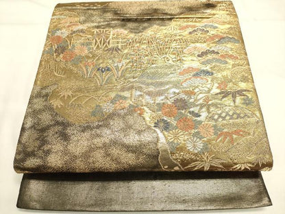 平和屋着物◎六通柄袋帯 風景花松文 金糸 正絹 逸品 DAAJ7933fc