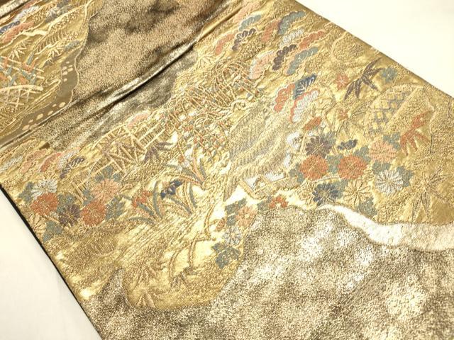平和屋着物◎六通柄袋帯 風景花松文 金糸 正絹 逸品 DAAJ7933fc