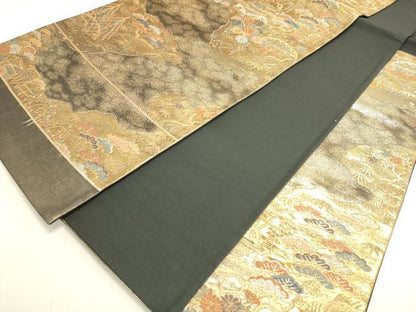 平和屋着物◎六通柄袋帯 風景花松文 金糸 正絹 逸品 DAAJ7933fc