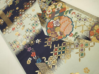 平和屋着物●六通柄袋帯 彩遊小袖 雪輪吉祥花文 金糸 正絹 逸品 DAAJ8719jm