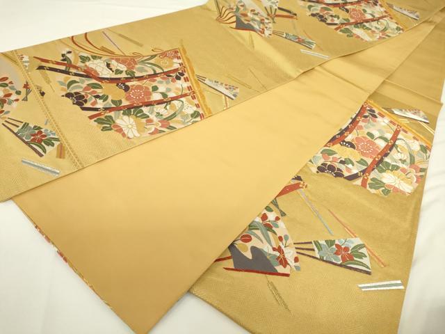 平和屋着物●六通柄袋帯 唐織 几帳舞扇花文 金銀糸 正絹 逸品 DAAJ8874jm