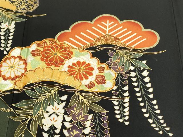 平和屋着物■豪華黒留袖　駒刺繍　草花松文　金彩　正絹　逸品　DAAK0047ud