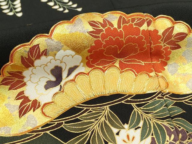 平和屋着物■豪華黒留袖　駒刺繍　草花松文　金彩　正絹　逸品　DAAK0047ud