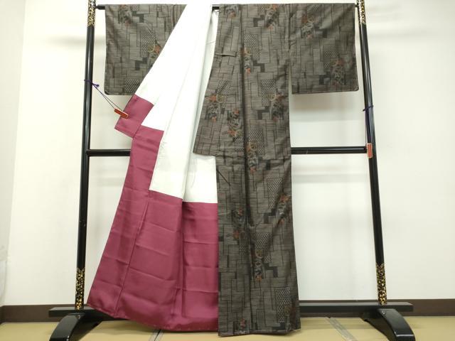平和屋着物■本場大島紬 色紙重ね草花文 正絹 逸品 DAAK0233ud