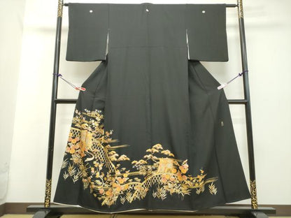 平和屋着物●金彩友禅 卓越技能者・名工・和田光正 黒留袖 御所車花籬文 金彩 正絹 逸品 DAAK0969ud