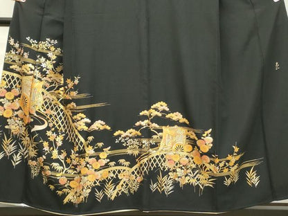 平和屋着物●金彩友禅 卓越技能者・名工・和田光正 黒留袖 御所車花籬文 金彩 正絹 逸品 DAAK0969ud