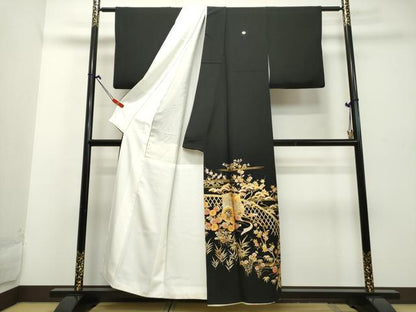 平和屋着物●金彩友禅 卓越技能者・名工・和田光正 黒留袖 御所車花籬文 金彩 正絹 逸品 DAAK0969ud