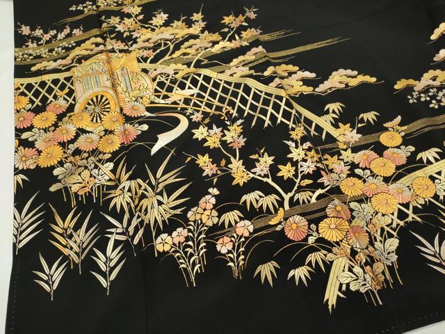 平和屋着物●金彩友禅 卓越技能者・名工・和田光正 黒留袖 御所車花籬文 金彩 正絹 逸品 DAAK0969ud