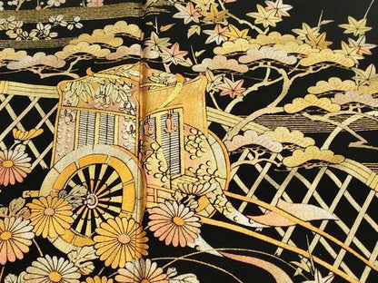 平和屋着物●金彩友禅 卓越技能者・名工・和田光正 黒留袖 御所車花籬文 金彩 正絹 逸品 DAAK0969ud