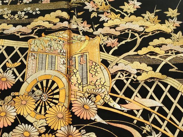 平和屋着物●金彩友禅 卓越技能者・名工・和田光正 黒留袖 御所車花籬文 金彩 正絹 逸品 DAAK0969ud