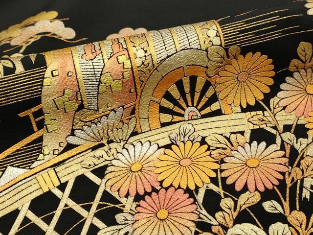 平和屋着物●金彩友禅 卓越技能者・名工・和田光正 黒留袖 御所車花籬文 金彩 正絹 逸品 DAAK0969ud