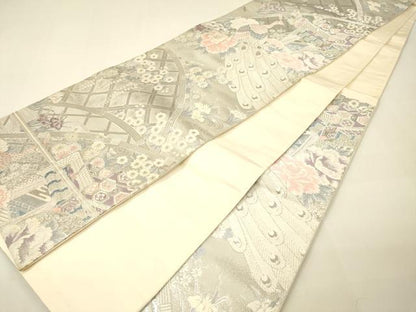平和屋着物◎六通柄袋帯 九百錦 鷹賀孔雀文 プラチナ箔 正絹 逸品 DAAK2013zy