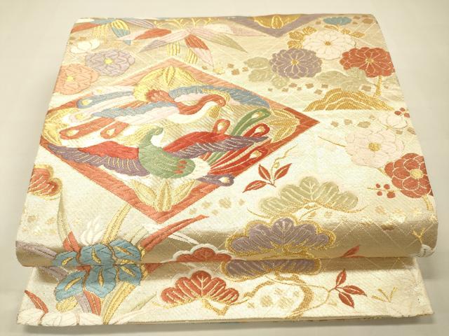 平和屋着物◎六通柄袋帯 唐織 双鳥花松文 金糸 正絹 逸品 DAAK2014zy