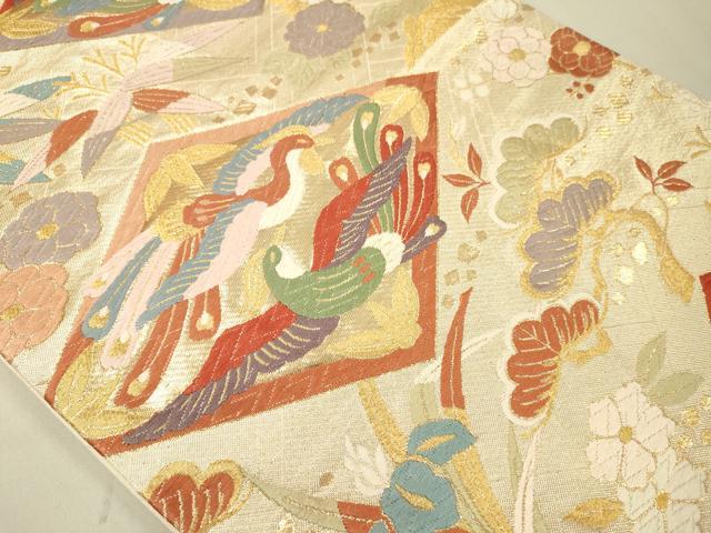 平和屋着物◎六通柄袋帯 唐織 双鳥花松文 金糸 正絹 逸品 DAAK2014zy