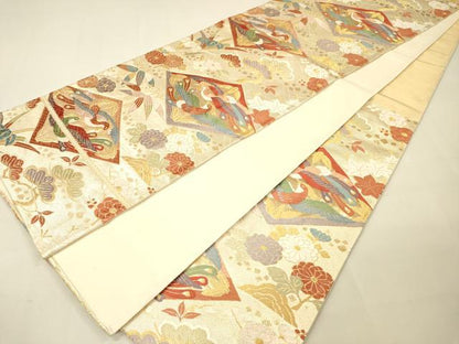 平和屋着物◎六通柄袋帯 唐織 双鳥花松文 金糸 正絹 逸品 DAAK2014zy