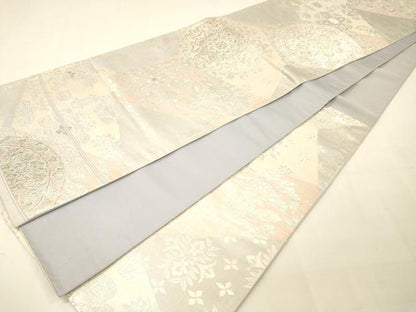 平和屋着物◎六通柄袋帯 切嵌花鳥文 銀糸 正絹 逸品 DAAK2024zy