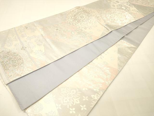 平和屋着物◎六通柄袋帯 切嵌花鳥文 銀糸 正絹 逸品 DAAK2024zy