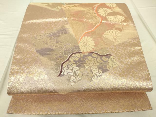 平和屋着物◎六通柄袋帯 色紙草花文 金糸 正絹 逸品 DAAK2086zy
