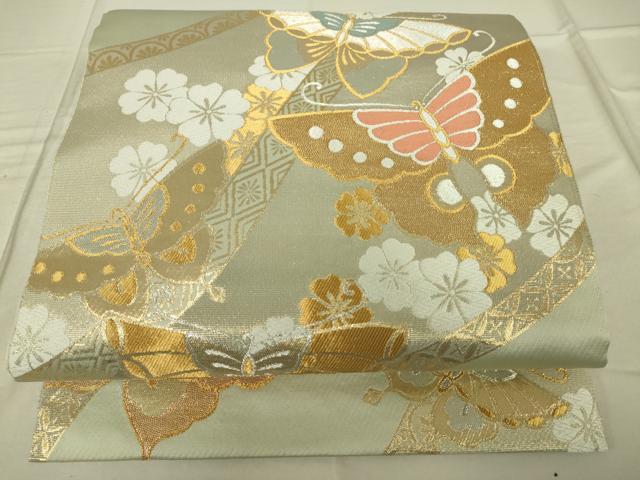 平和屋着物◎六通柄袋帯 花蝶文 金銀糸 正絹 逸品 DAAK2099zy