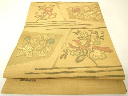 平和屋着物◎六通柄袋帯 明日香 花鳥文 正絹 逸品 DAAK2174zy