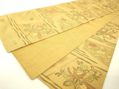 平和屋着物◎六通柄袋帯 明日香 花鳥文 正絹 逸品 DAAK2174zy