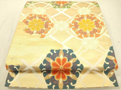平和屋着物◎六通柄袋帯 正倉院花文 金糸 正絹 逸品 DAAK2215zy