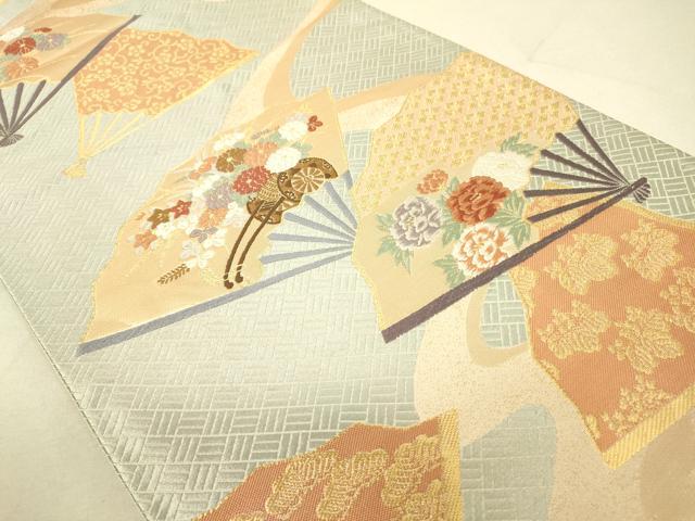平和屋着物◎西陣 六通柄袋帯 唐織 舞扇花車文 金糸 正絹 逸品 DAAK2231zy